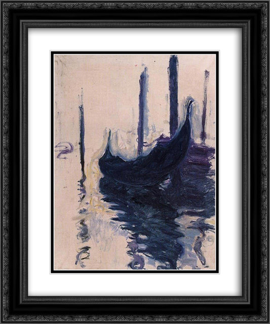 Gondola in Venice 20x24 Black Ornate Wood Framed Art Print Poster with Double Matting by Monet, Claude