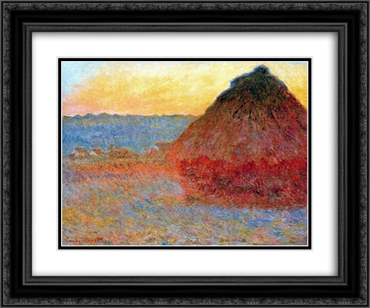 Grainstack, Impression in Pinks and Blues 24x20 Black Ornate Wood Framed Art Print Poster with Double Matting by Monet, Claude