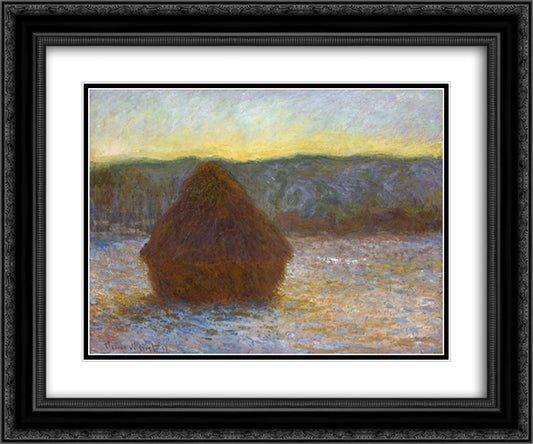 Grainstack, Thaw, Sunset 24x20 Black Ornate Wood Framed Art Print Poster with Double Matting by Monet, Claude