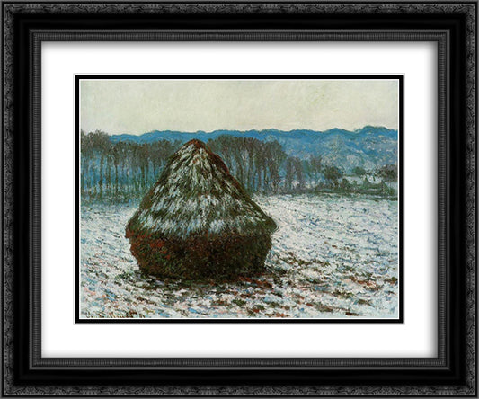 Grainstack 2 24x20 Black Ornate Wood Framed Art Print Poster with Double Matting by Monet, Claude