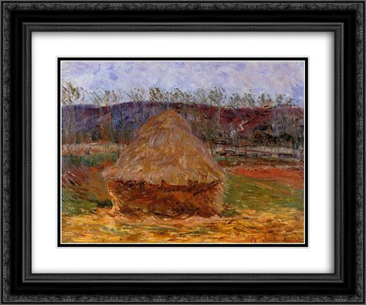 Grainstack at Giverny 24x20 Black Ornate Wood Framed Art Print Poster with Double Matting by Monet, Claude