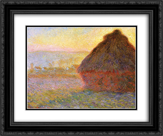 Grainstack at Sunset 24x20 Black Ornate Wood Framed Art Print Poster with Double Matting by Monet, Claude