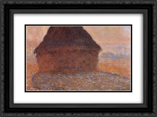 Grainstack under the Sun 24x18 Black Ornate Wood Framed Art Print Poster with Double Matting by Monet, Claude