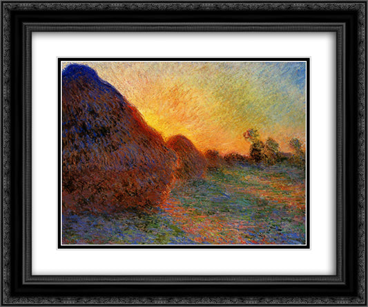 Grainstacks 24x20 Black Ornate Wood Framed Art Print Poster with Double Matting by Monet, Claude
