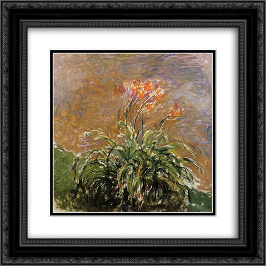 Hamerocallis 20x20 Black Ornate Wood Framed Art Print Poster with Double Matting by Monet, Claude