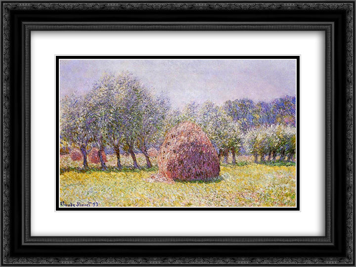 Haystack 24x18 Black Ornate Wood Framed Art Print Poster with Double Matting by Monet, Claude