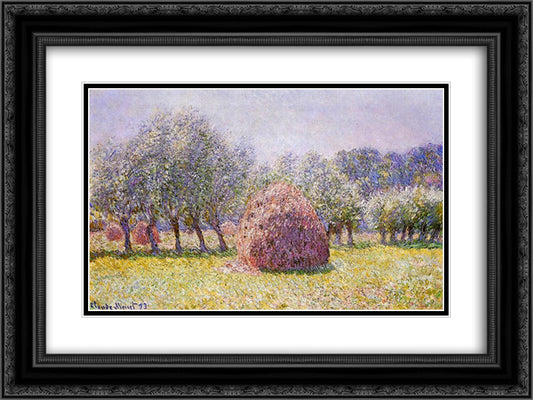 Haystack 24x18 Black Ornate Wood Framed Art Print Poster with Double Matting by Monet, Claude