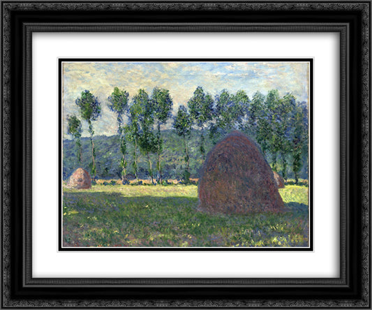Haystack at Giverny 24x20 Black Ornate Wood Framed Art Print Poster with Double Matting by Monet, Claude