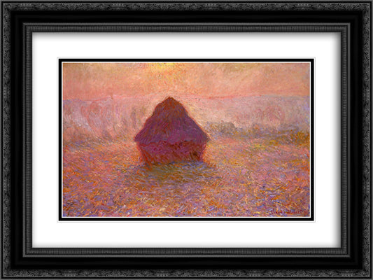 Haystacks, Sun in the Mist 24x18 Black Ornate Wood Framed Art Print Poster with Double Matting by Monet, Claude