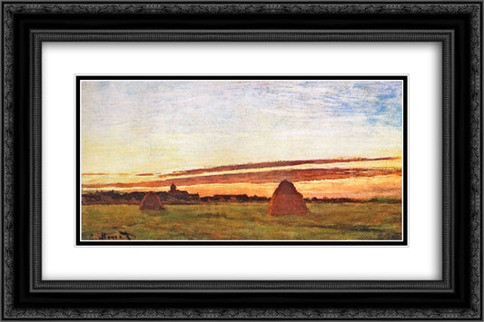 Haystacks at Chailly 24x16 Black Ornate Wood Framed Art Print Poster with Double Matting by Monet, Claude