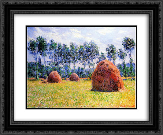 Haystacks at Giverny 24x20 Black Ornate Wood Framed Art Print Poster with Double Matting by Monet, Claude