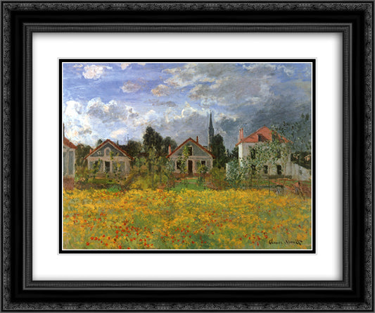 Houses at Argenteuil 24x20 Black Ornate Wood Framed Art Print Poster with Double Matting by Monet, Claude