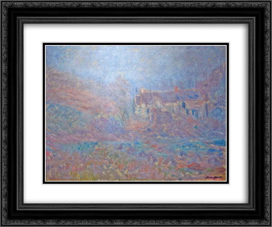 Houses at Falaise in the Fog 24x20 Black Ornate Wood Framed Art Print Poster with Double Matting by Monet, Claude