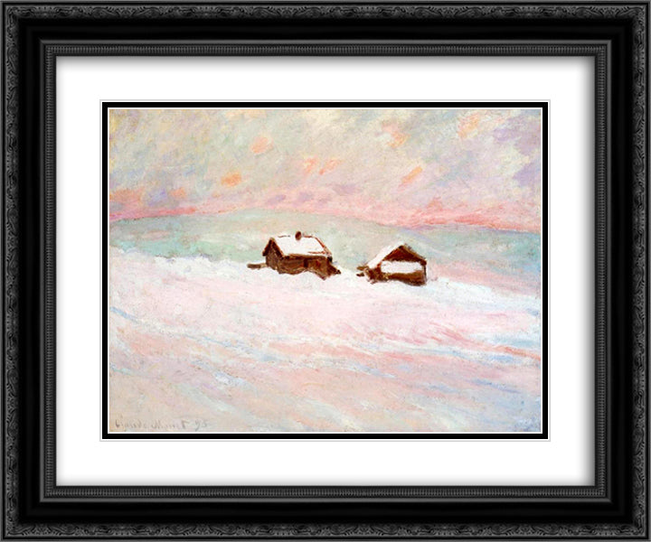 Houses in the Snow, Norway 24x20 Black Ornate Wood Framed Art Print Poster with Double Matting by Monet, Claude