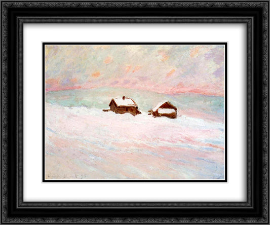 Houses in the Snow, Norway 24x20 Black Ornate Wood Framed Art Print Poster with Double Matting by Monet, Claude