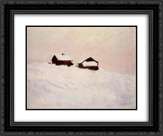 Houses in the Snow 24x20 Black Ornate Wood Framed Art Print Poster with Double Matting by Monet, Claude