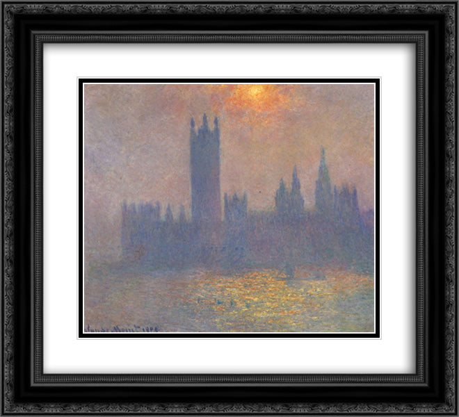 Houses of Parliament, Effect of Sunlight in the Fog 22x20 Black Ornate Wood Framed Art Print Poster with Double Matting by Monet, Claude