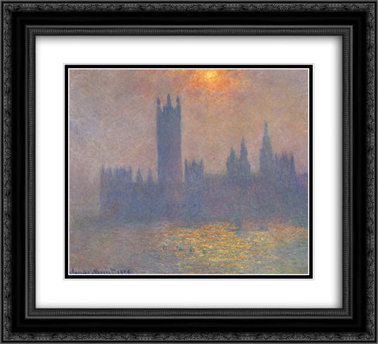 Houses of Parliament, Effect of Sunlight in the Fog 22x20 Black Ornate Wood Framed Art Print Poster with Double Matting by Monet, Claude