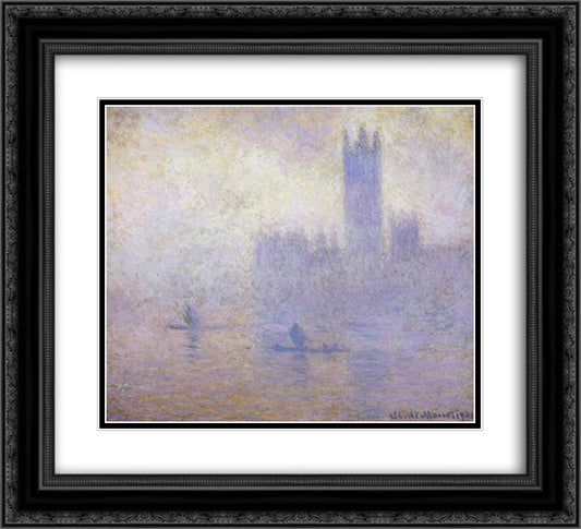 Houses of Parliament, Fog Effect 22x20 Black Ornate Wood Framed Art Print Poster with Double Matting by Monet, Claude