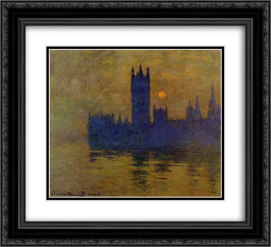 Houses of Parliament, Sunset 02 22x20 Black Ornate Wood Framed Art Print Poster with Double Matting by Monet, Claude