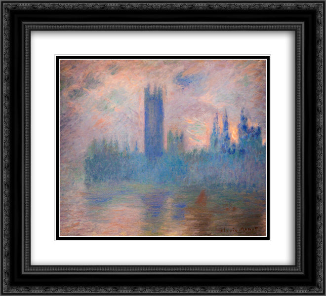 Houses of Parliament, Westminster 22x20 Black Ornate Wood Framed Art Print Poster with Double Matting by Monet, Claude