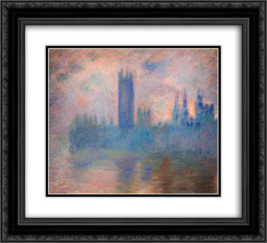 Houses of Parliament, Westminster 22x20 Black Ornate Wood Framed Art Print Poster with Double Matting by Monet, Claude
