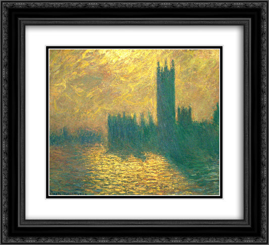 Houses of Parliament 22x20 Black Ornate Wood Framed Art Print Poster with Double Matting by Monet, Claude