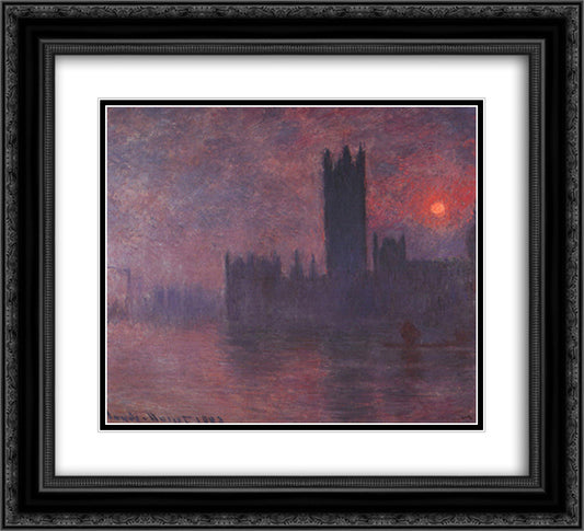 Houses of Parliament at Sunset 22x20 Black Ornate Wood Framed Art Print Poster with Double Matting by Monet, Claude