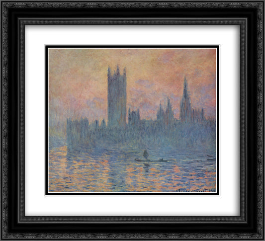 Houses of Parliament in Winter 22x20 Black Ornate Wood Framed Art Print Poster with Double Matting by Monet, Claude