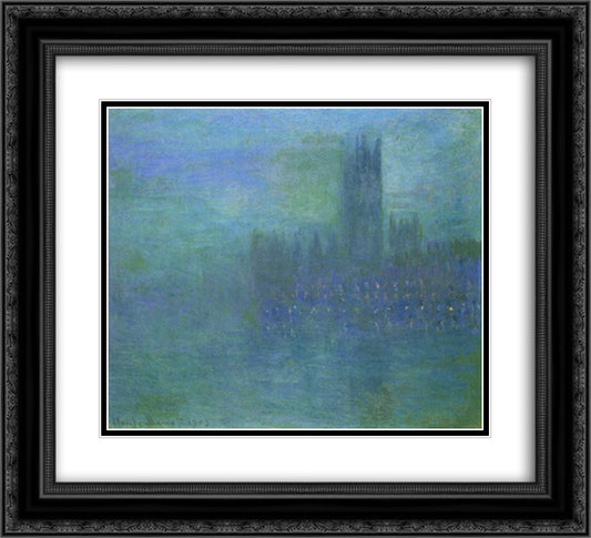 Houses of Parlilament, Fog Effect 22x20 Black Ornate Wood Framed Art Print Poster with Double Matting by Monet, Claude