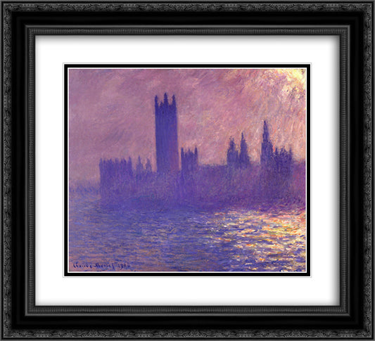 Houses of Parlilament, Sunlight Effect 22x20 Black Ornate Wood Framed Art Print Poster with Double Matting by Monet, Claude