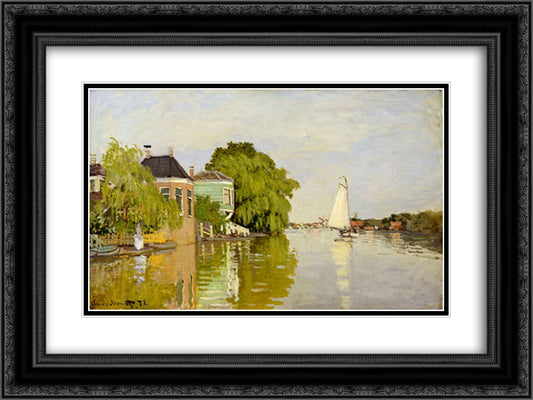 Houses on the Achterzaan 24x18 Black Ornate Wood Framed Art Print Poster with Double Matting by Monet, Claude
