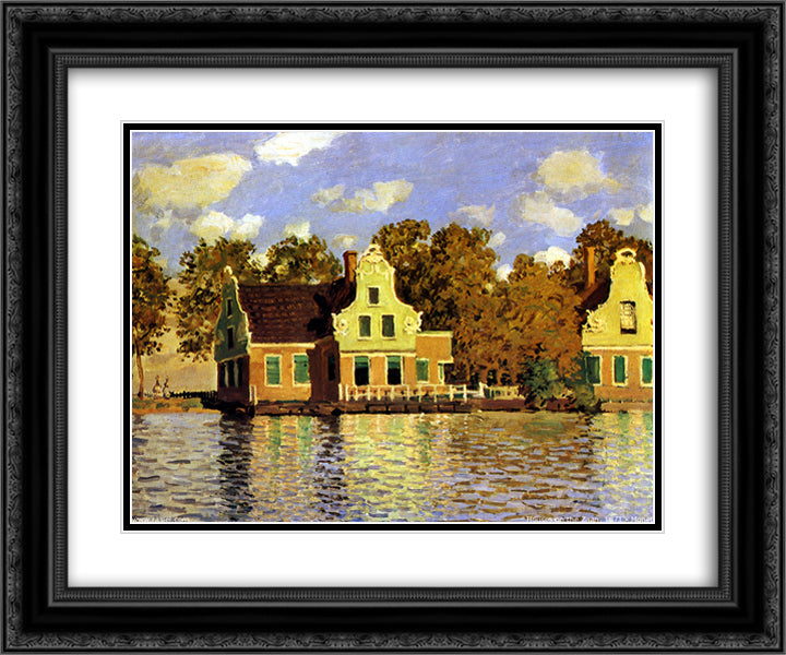 Houses on the Zaan River at Zaandam 24x20 Black Ornate Wood Framed Art Print Poster with Double Matting by Monet, Claude