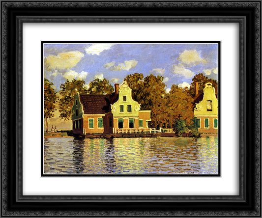 Houses on the Zaan River at Zaandam 24x20 Black Ornate Wood Framed Art Print Poster with Double Matting by Monet, Claude