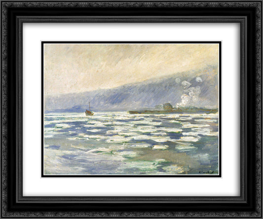 Ice, Lock Port Villez 24x20 Black Ornate Wood Framed Art Print Poster with Double Matting by Monet, Claude