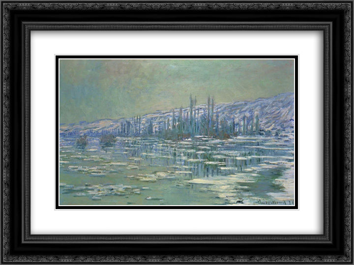 Ice Floes on Siene 24x18 Black Ornate Wood Framed Art Print Poster with Double Matting by Monet, Claude