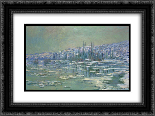 Ice Floes on Siene 24x18 Black Ornate Wood Framed Art Print Poster with Double Matting by Monet, Claude