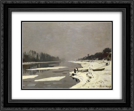 Ice Floes on the Seine at Bougival 24x20 Black Ornate Wood Framed Art Print Poster with Double Matting by Monet, Claude