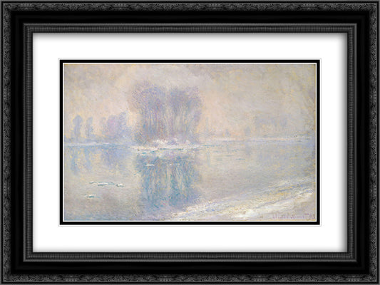Ice on the Siene at Bennecourt 24x18 Black Ornate Wood Framed Art Print Poster with Double Matting by Monet, Claude