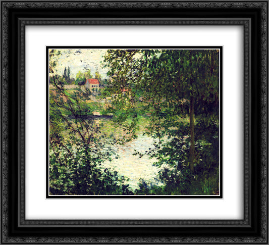 Ile de La Grande Jatte Through the Trees 22x20 Black Ornate Wood Framed Art Print Poster with Double Matting by Monet, Claude