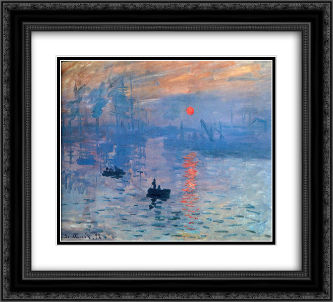 Impression, sunrise 22x20 Black Ornate Wood Framed Art Print Poster with Double Matting by Monet, Claude