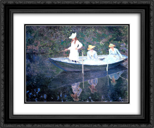 In the Norvegienne Boat at Giverny 24x20 Black Ornate Wood Framed Art Print Poster with Double Matting by Monet, Claude