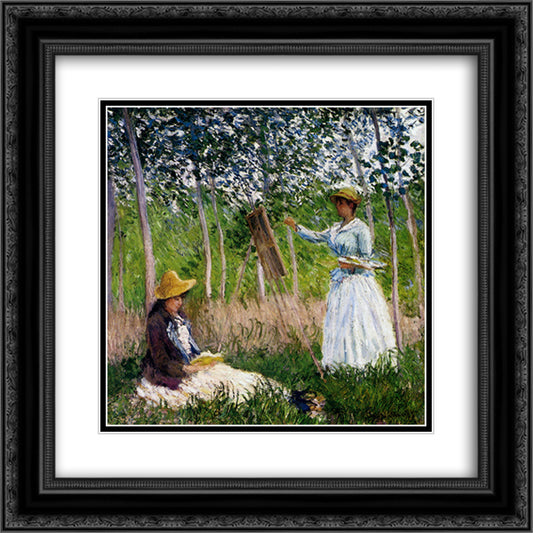 In The Woods At Giverny Blanche Hoschede 20x20 Black Ornate Wood Framed Art Print Poster with Double Matting by Monet, Claude