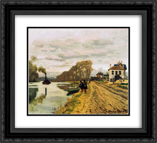 Infantry Guards Wandering along the River 22x20 Black Ornate Wood Framed Art Print Poster with Double Matting by Monet, Claude