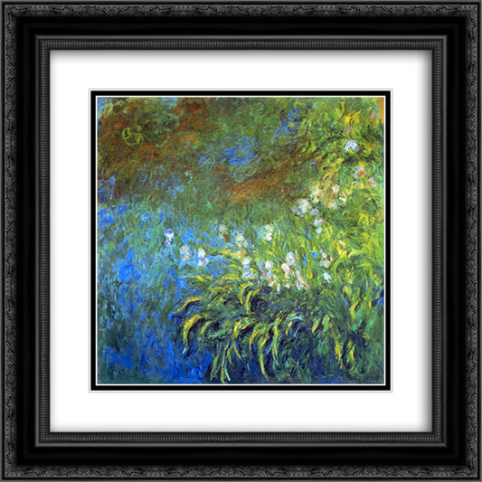 Iris at the Sea-Rose Pond 20x20 Black Ornate Wood Framed Art Print Poster with Double Matting by Monet, Claude