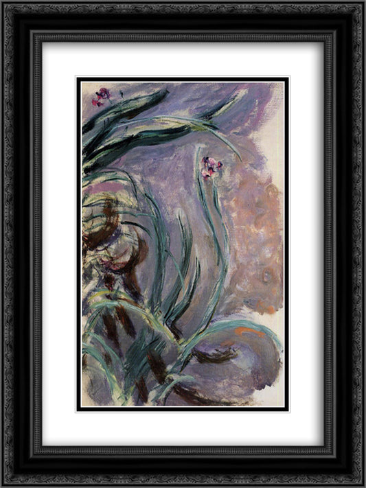 Irises 18x24 Black Ornate Wood Framed Art Print Poster with Double Matting by Monet, Claude
