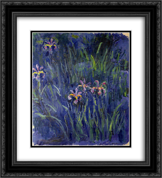 Irises 2 20x22 Black Ornate Wood Framed Art Print Poster with Double Matting by Monet, Claude