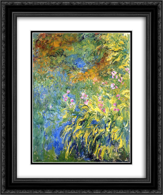 Irises 3 20x24 Black Ornate Wood Framed Art Print Poster with Double Matting by Monet, Claude