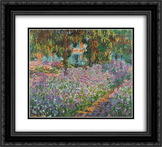 Irises in Monet's Garden 22x20 Black Ornate Wood Framed Art Print Poster with Double Matting by Monet, Claude