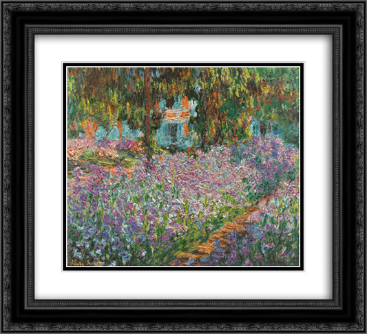 Irises in Monet's Garden 22x20 Black Ornate Wood Framed Art Print Poster with Double Matting by Monet, Claude